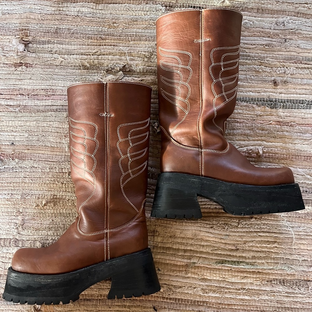 VTG 90s HANDMADE (DESTROY INSPIRED) LEATHER BOOTS-sz 8.5 ✨🤎